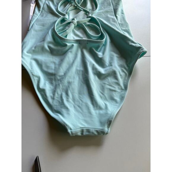 Aerie One Piece Swimsuit Seafoam Light Blue Keyhole Front Strappy Back Sz Medium - Picture 7 of 8